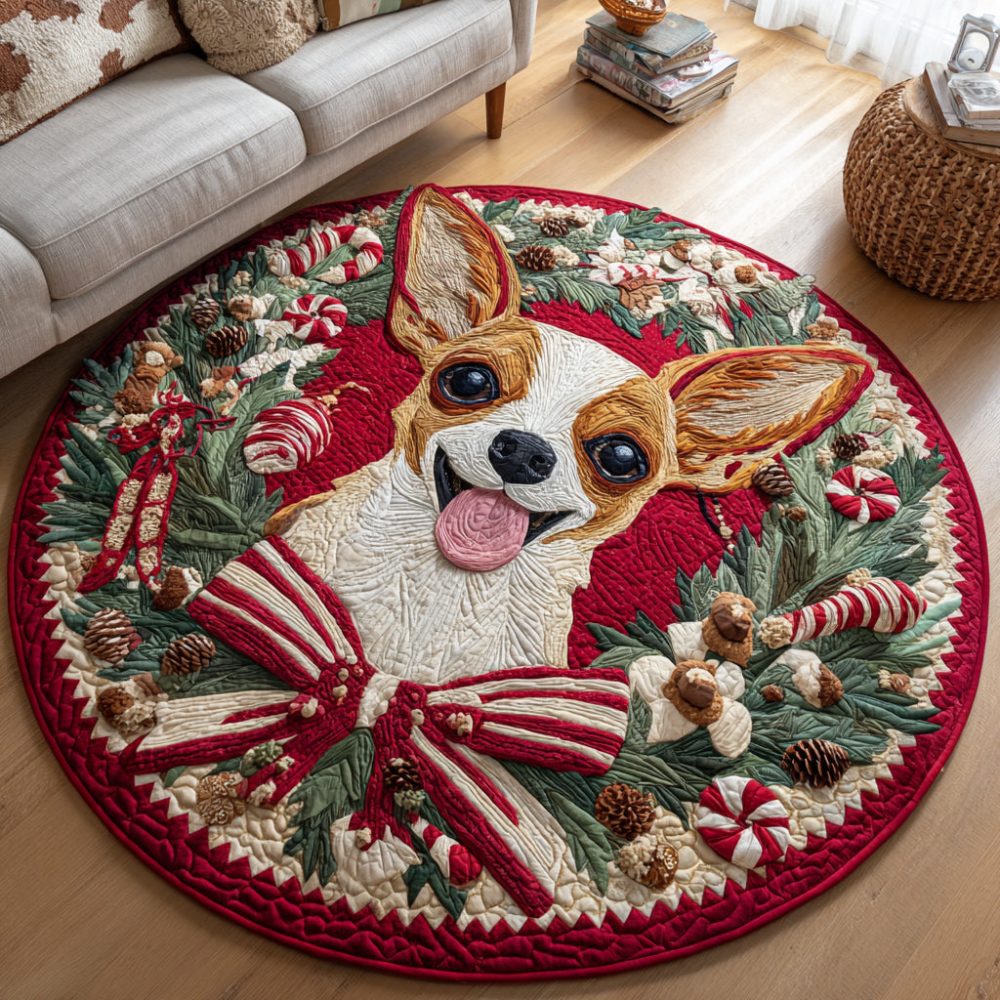 Happy Chihuahua Quilted Round Mat