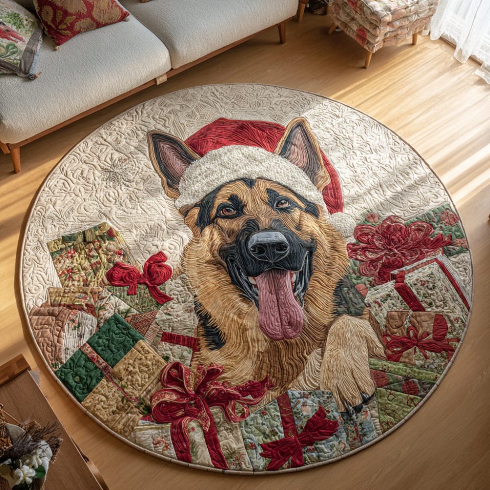 Happy German Shepherd Quilted Round Mat