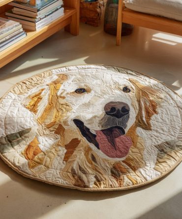 Happy Golden Retriever Quilted Round Mat