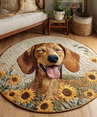 Happy Little Dachshund Quilted Round Mat