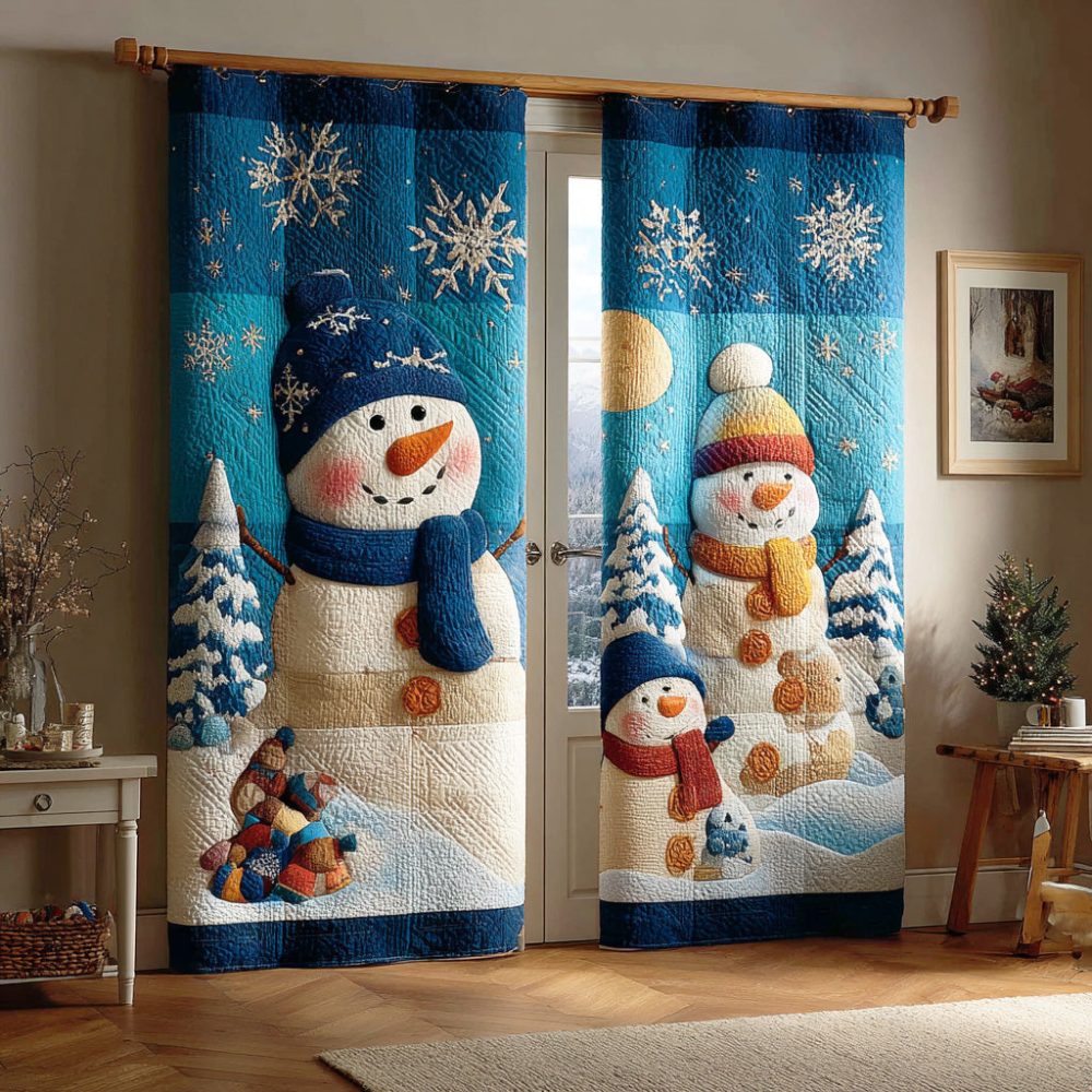 Happy Snow Gathering Quilted Curtains