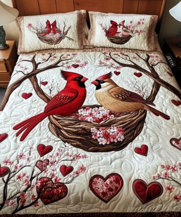 Harmony In Red 3-Piece Quilted Bedding Set