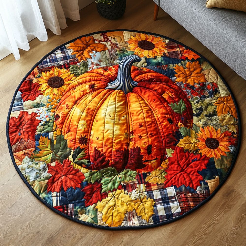 Harvest Gold Pumpkins Quilted Round Mat