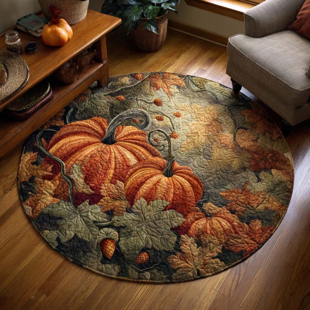 Harvest Pumpkin Quilted Round Mat