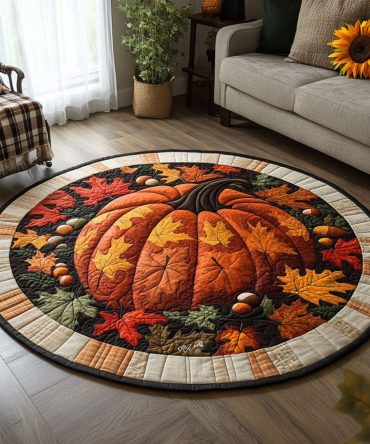 Harvest Pumpkins Forever Quilted Round Mat