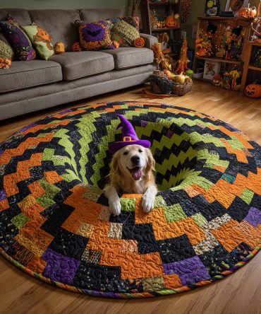 Haunted Retriever Quilted Round Mat