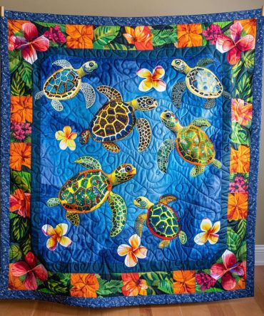 Hawaiian Turtle Dream Quilted Blanket