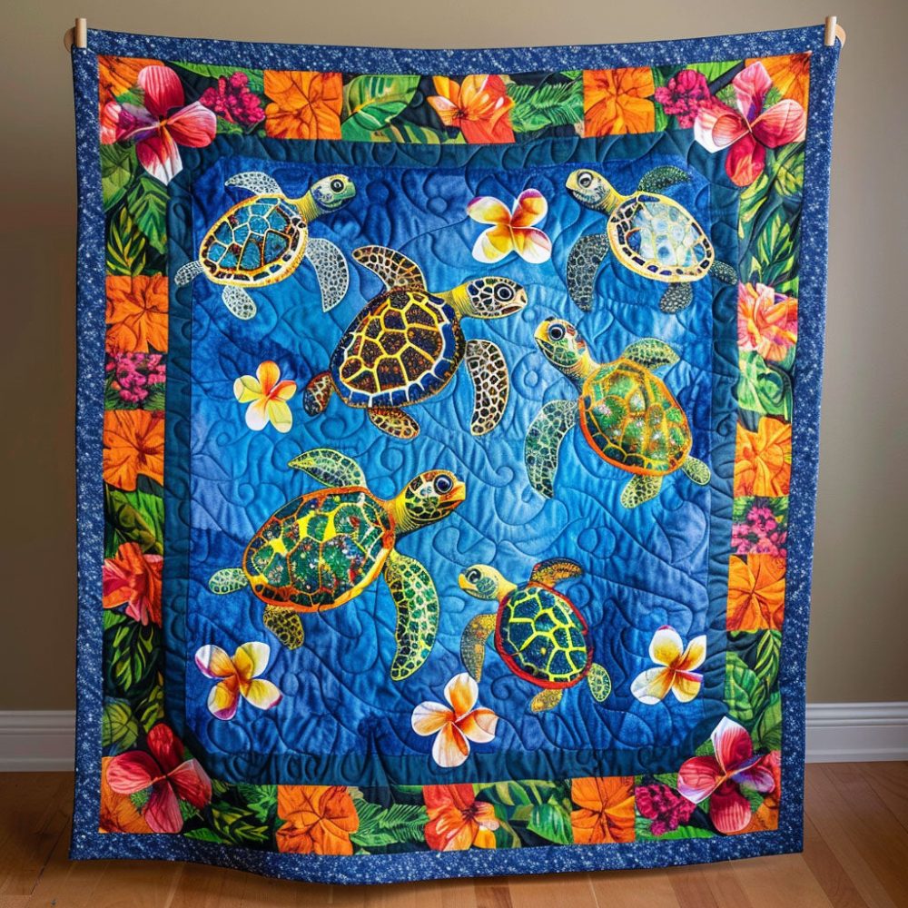 Hawaiian Turtle Dream Quilted Blanket