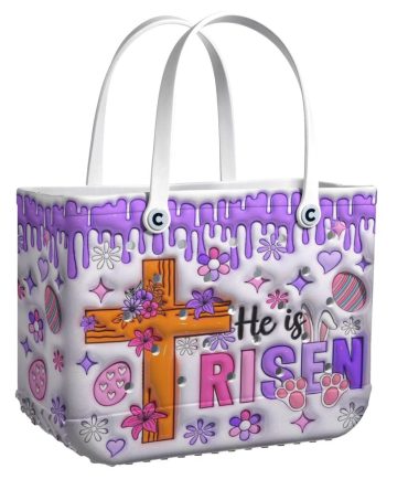 Stylish Easter Tote Bag - 'He Is Risen' Design With Cross & Flowers – Perfect For Spring & Church Outings