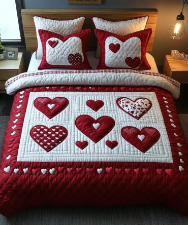 Heart Charm 3-Piece Quilted Bedding Set