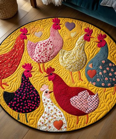 Heartfelt Hens Quilted Round Mat