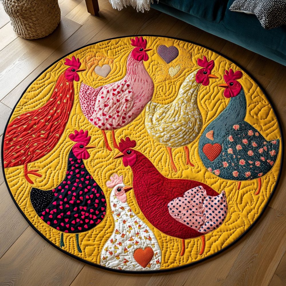 Heartfelt Hens Quilted Round Mat