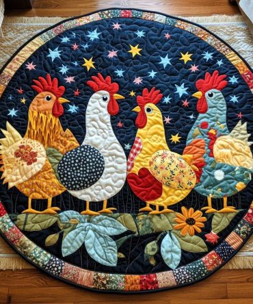 Hen Bliss Quilted Round Mat