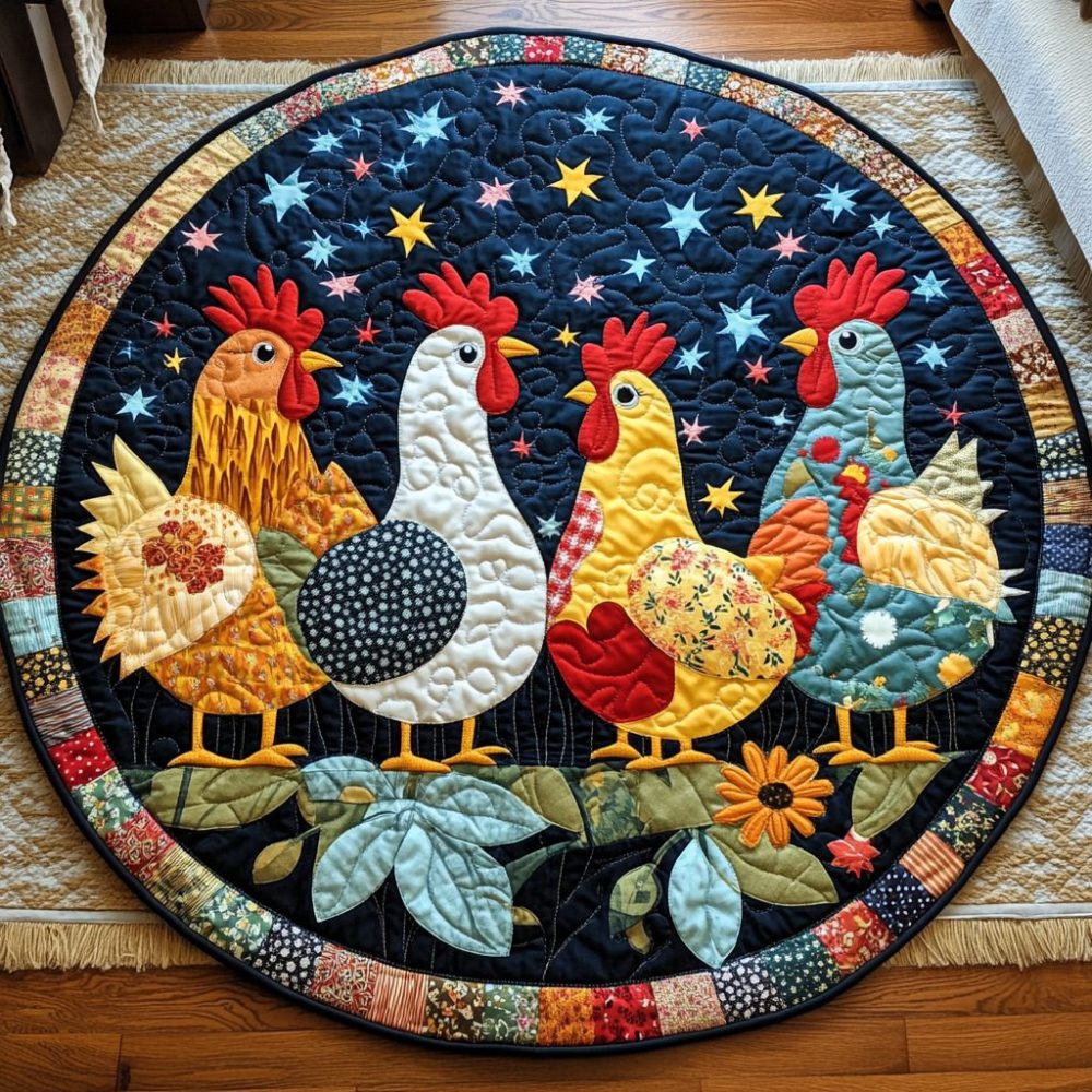 Hen Bliss Quilted Round Mat