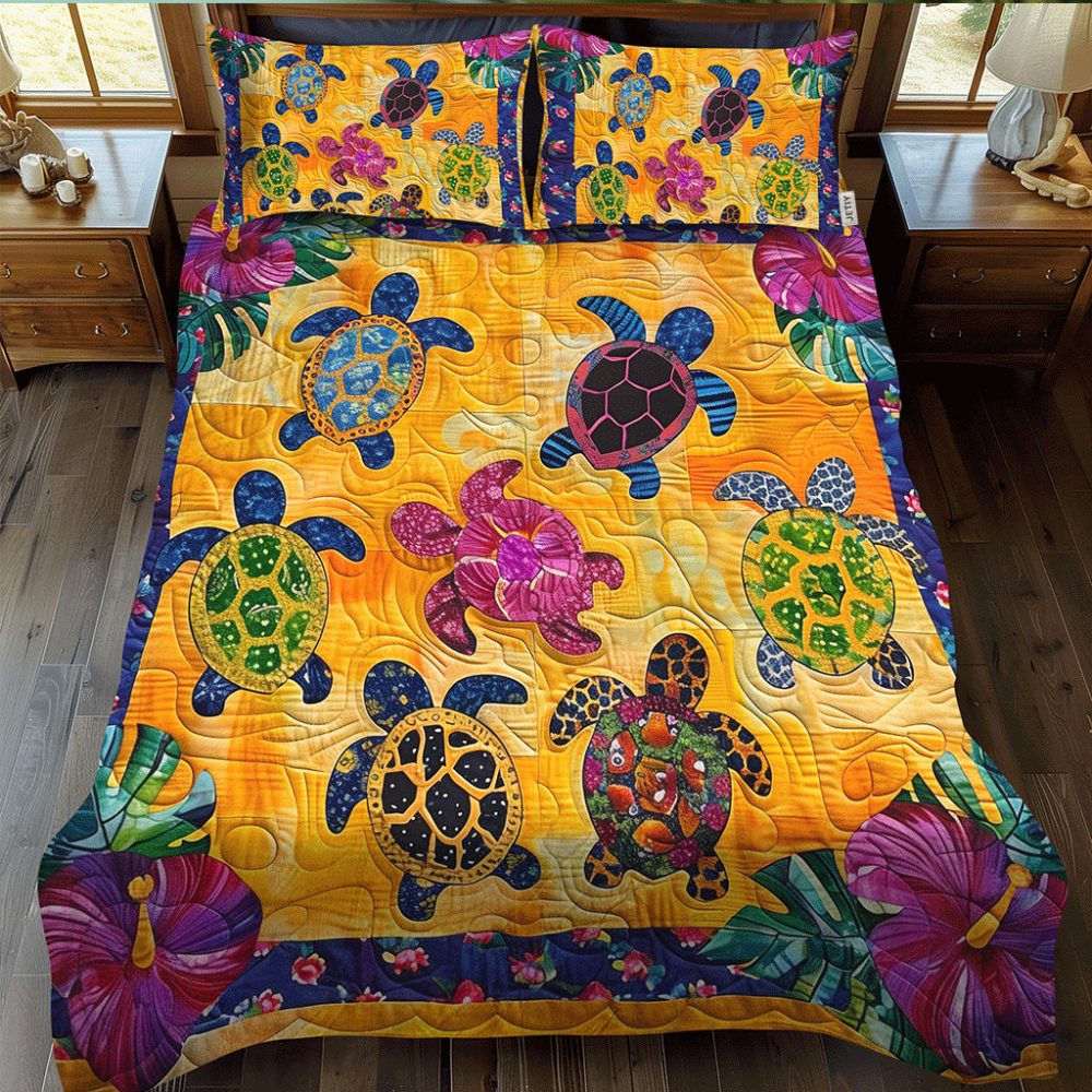 Hibiscus Turtle 3-Piece Quilted Bedding Set - Image 2