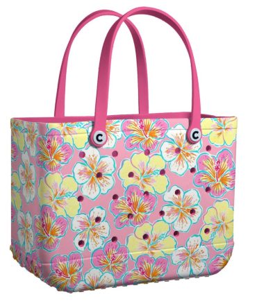Vibrant Floral Tote Bag - Pink & Yellow Waterproof Beach Bag With Handles