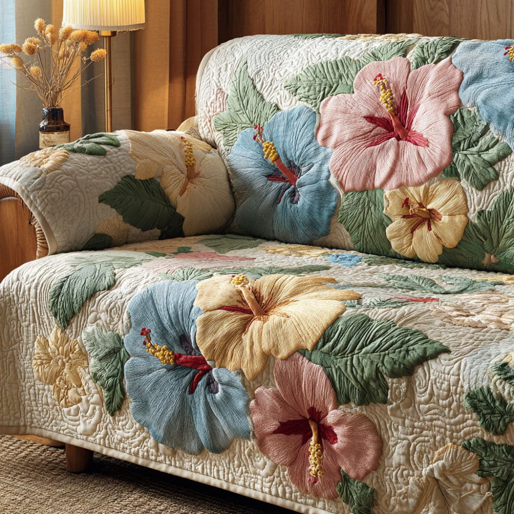 Hibiscus Dream Quilted Sofa Cover