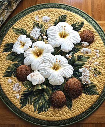 Hibiscus Harmony Quilted Round Mat