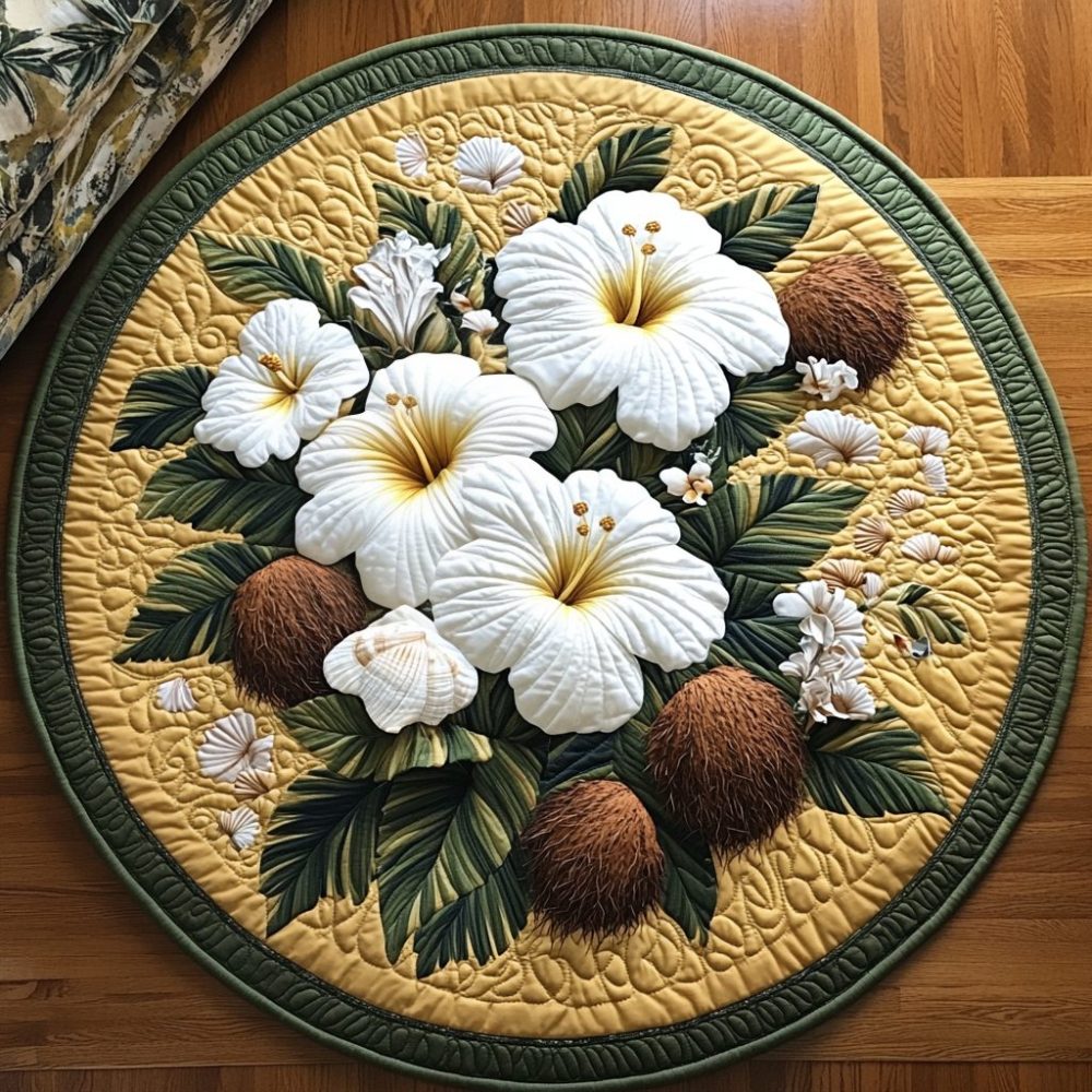 Hibiscus Harmony Quilted Round Mat