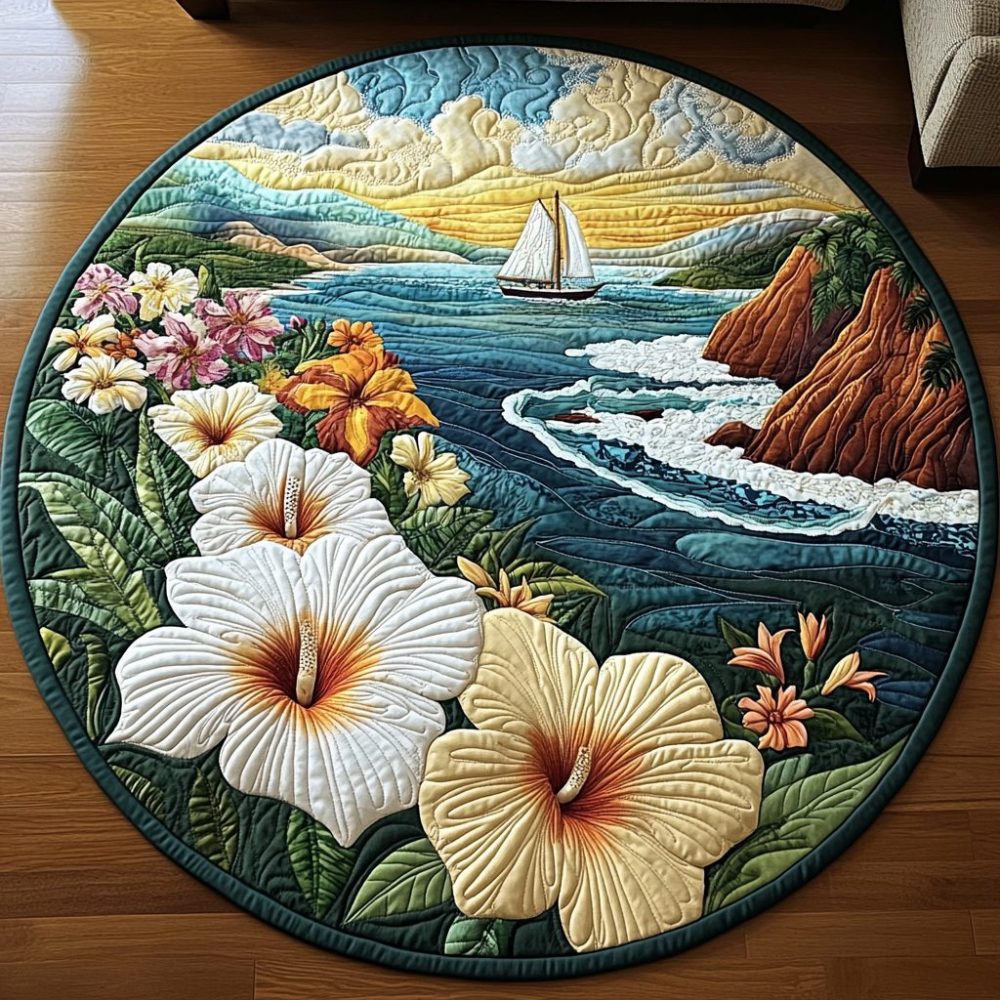 Hibiscus Island Escape Quilted Round Mat