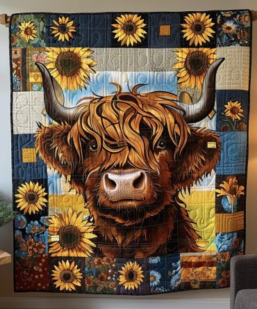 Highland Sunflower Delight Quilted Blanket