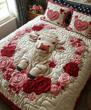 Highland Cow Bliss 3-Piece Quilted Bedding Set
