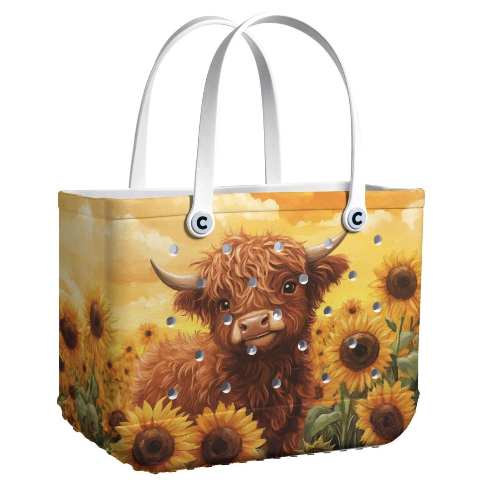 Charming Highland Cow Tote: Sunflower Field Design - Durable & Stylish Bag For All Seasons
