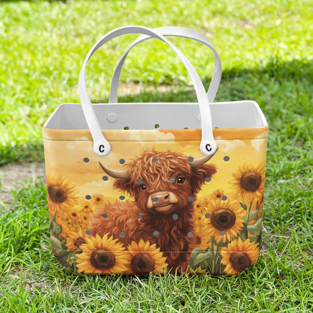 Charming Highland Cow Tote: Sunflower Field Design - Durable & Stylish Bag For All Seasons - Image 3