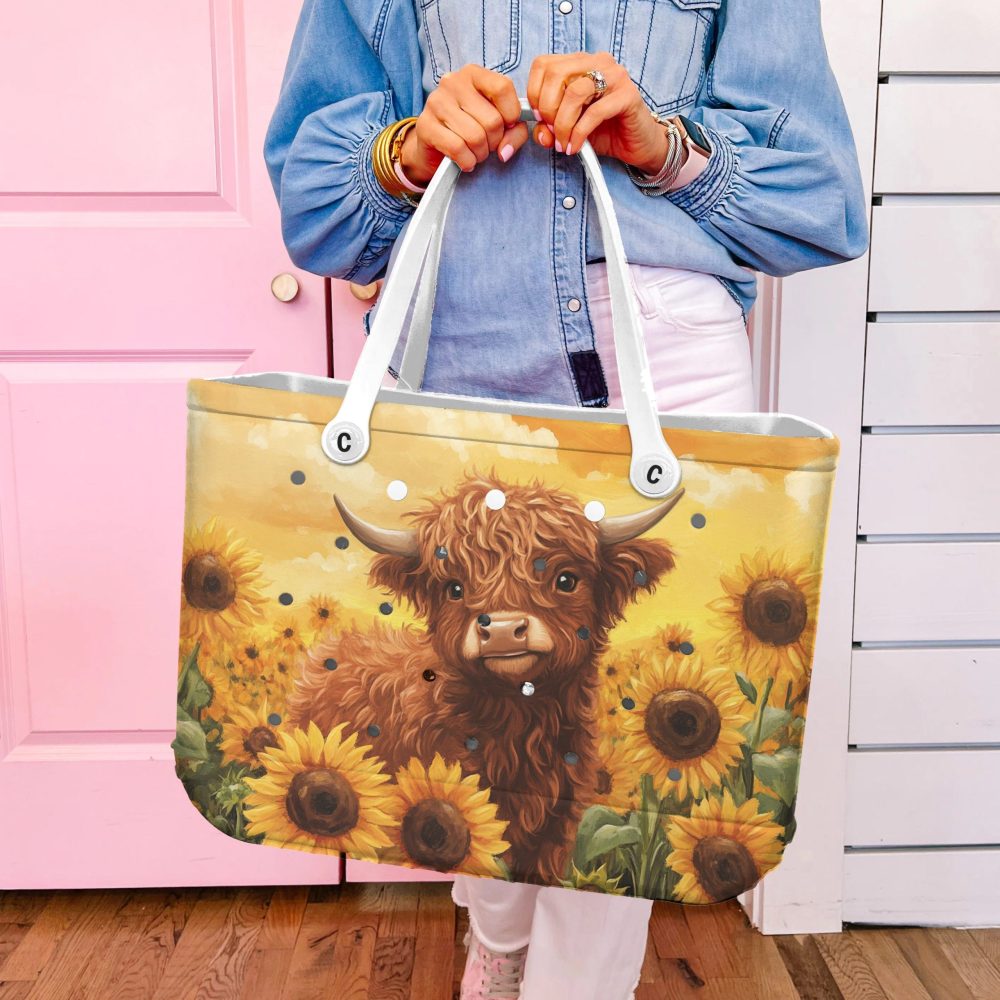 Charming Highland Cow Tote: Sunflower Field Design - Durable & Stylish Bag For All Seasons - Image 4