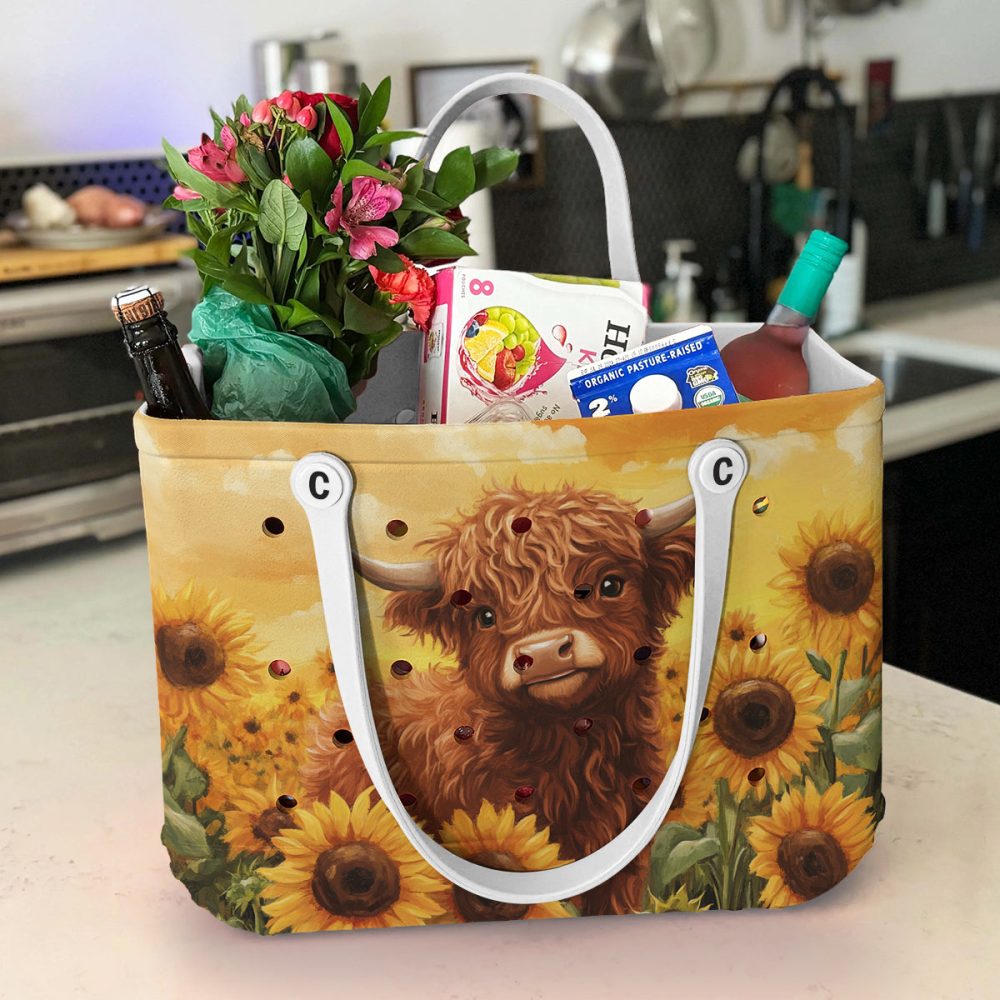 Charming Highland Cow Tote: Sunflower Field Design - Durable & Stylish Bag For All Seasons - Image 2