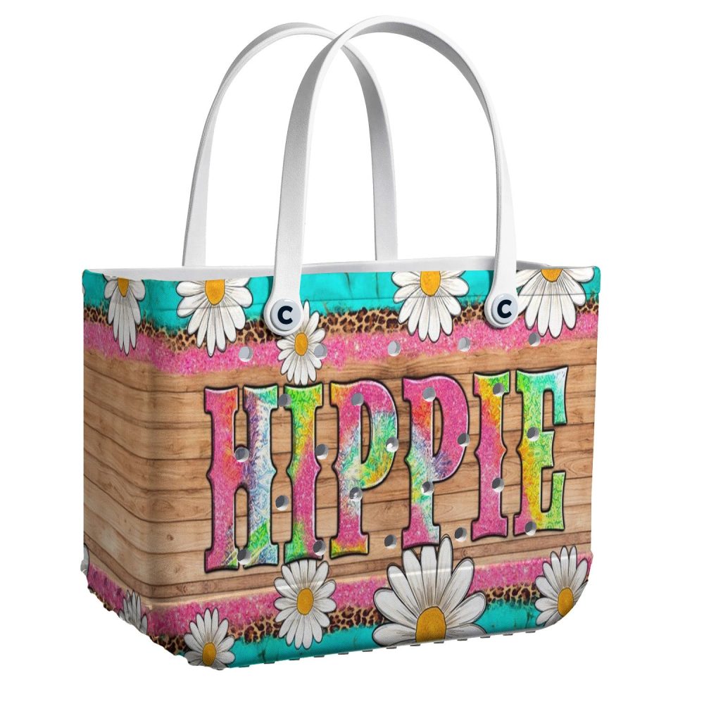 Retro Hippie Tote Bag With Daisies - Colorful Boho Handbag For Stylish Adventures