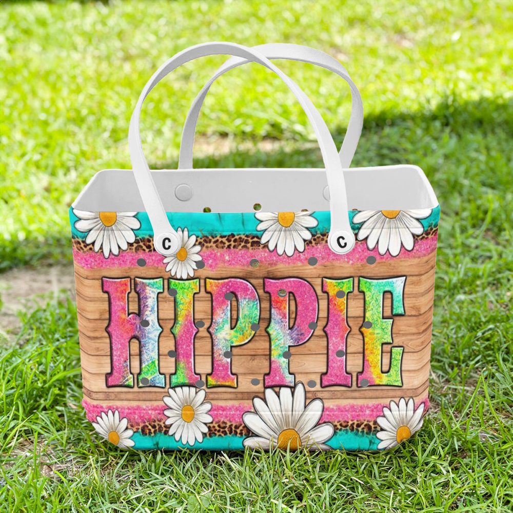 Retro Hippie Tote Bag With Daisies - Colorful Boho Handbag For Stylish Adventures - Image 2
