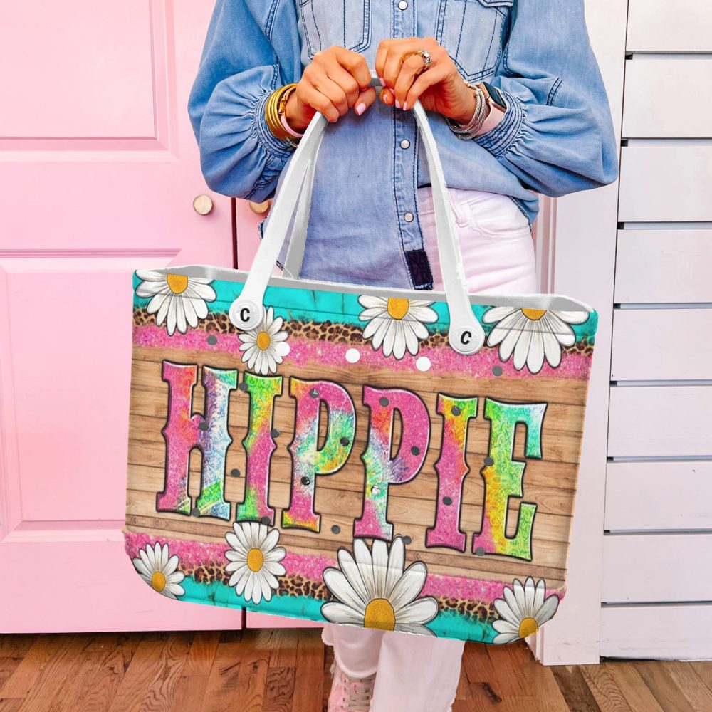 Retro Hippie Tote Bag With Daisies - Colorful Boho Handbag For Stylish Adventures - Image 5