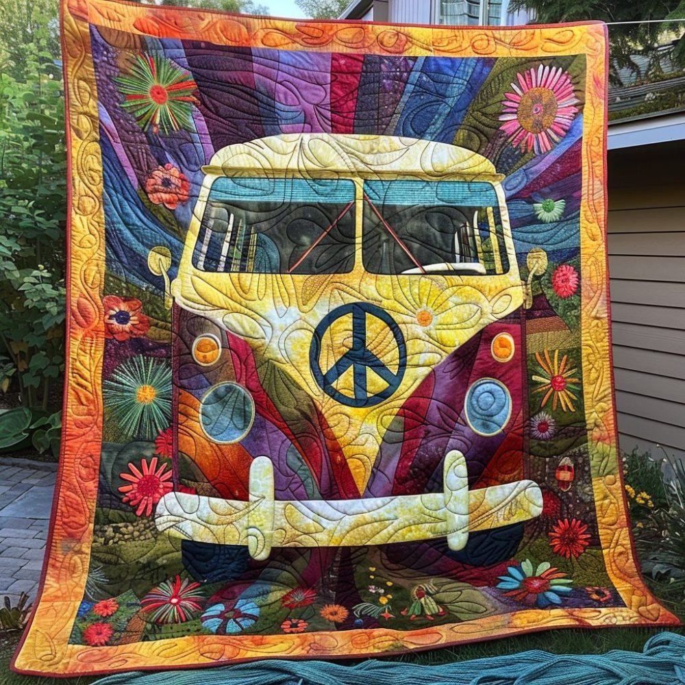 Hippie Groovy Van Quilted Blanket