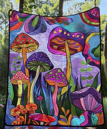 Hippie Mushrooms Quilted Blanket