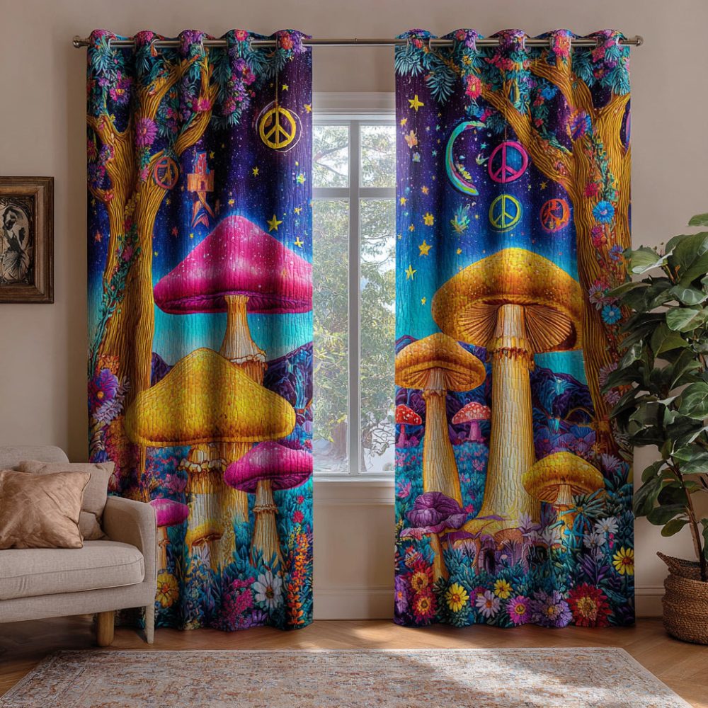 Hippie Mushroom Cosmos Quilted Curtains