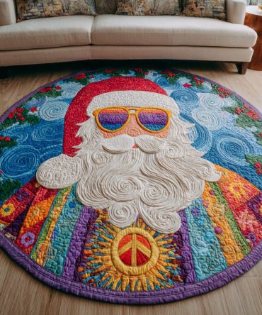 Hippie Santa Claus Quilted Round Mat