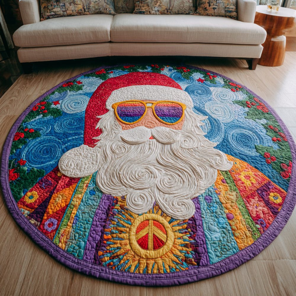 Hippie Santa Claus Quilted Round Mat