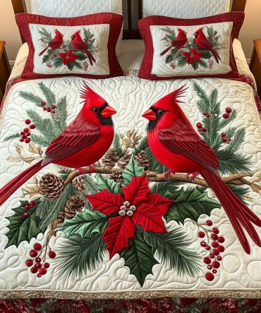 Holiday Blossoms 3-Piece Quilted Bedding Set