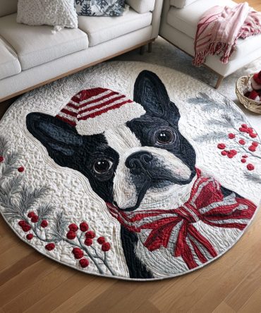 Holiday Boston Terrier Quilted Round Mat