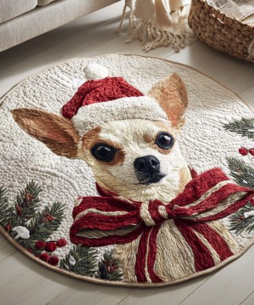 Holiday Chihuahua Quilted Round Mat