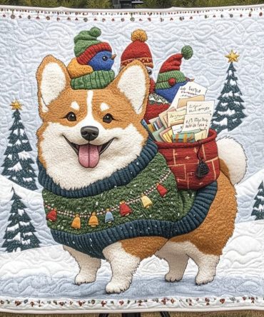 Holiday Corgi Delights Quilted Blanket