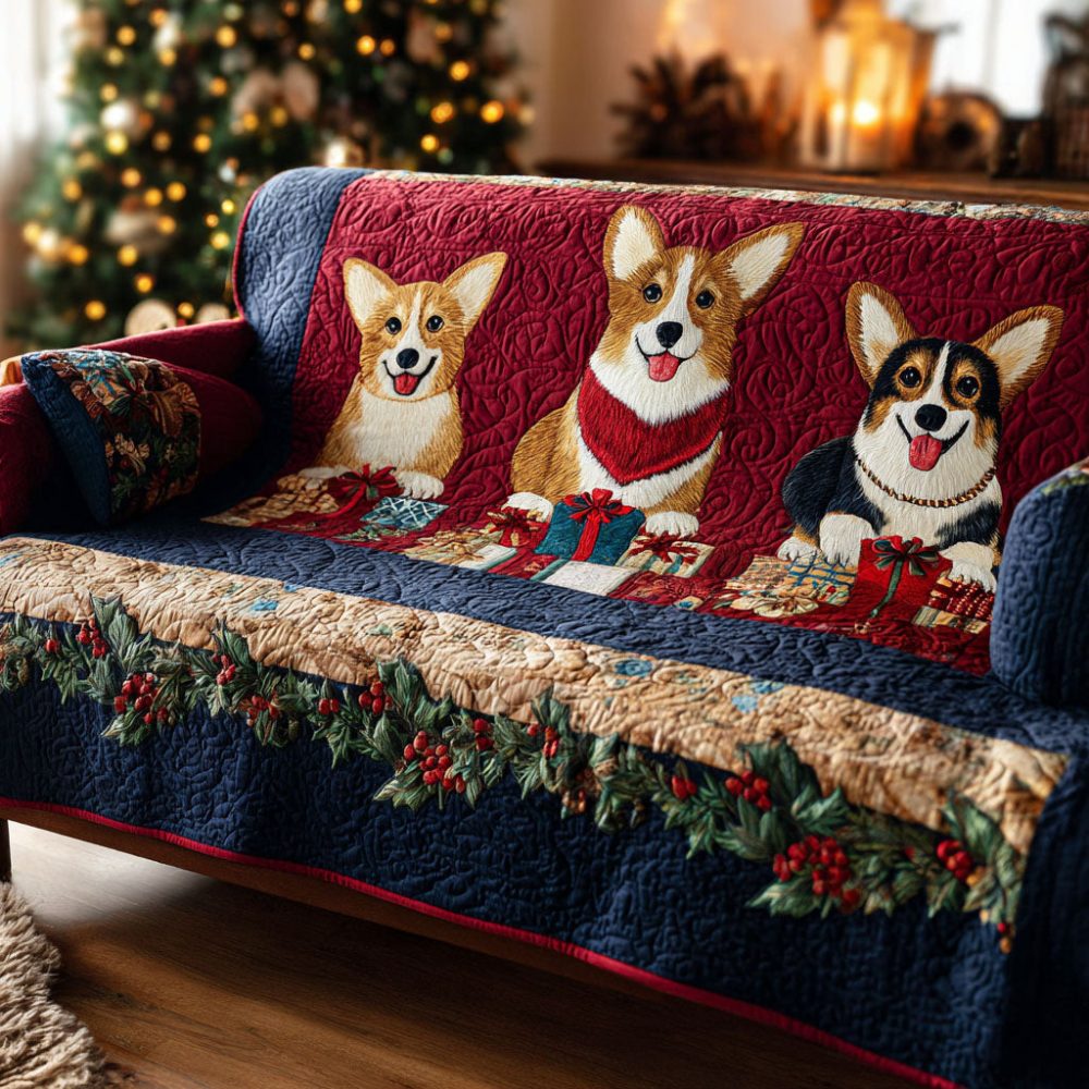 Holiday Corgi Gifts Quilted Sofa Cover