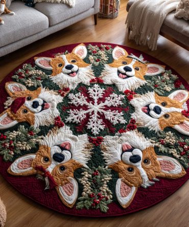 Holiday Corgi Quilted Round Mat