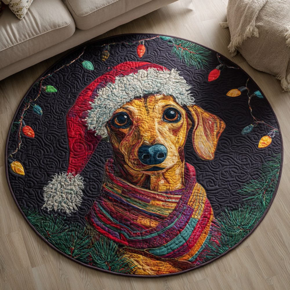 Holiday Dachshund Quilted Round Mat
