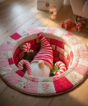 Holiday Gnome Joy Quilted Round Mat