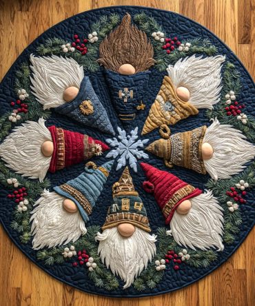 Holiday Gnomes Quilted Round Mat