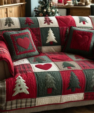 Holiday Heart Pines Quilted Sofa Cover