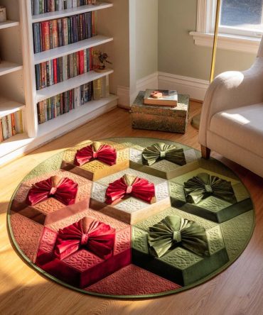 Holiday Hex Gifts Quilted Round Mat