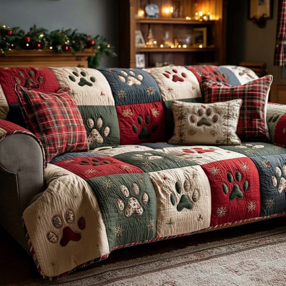 Holiday Paw Quilted Sofa Cover